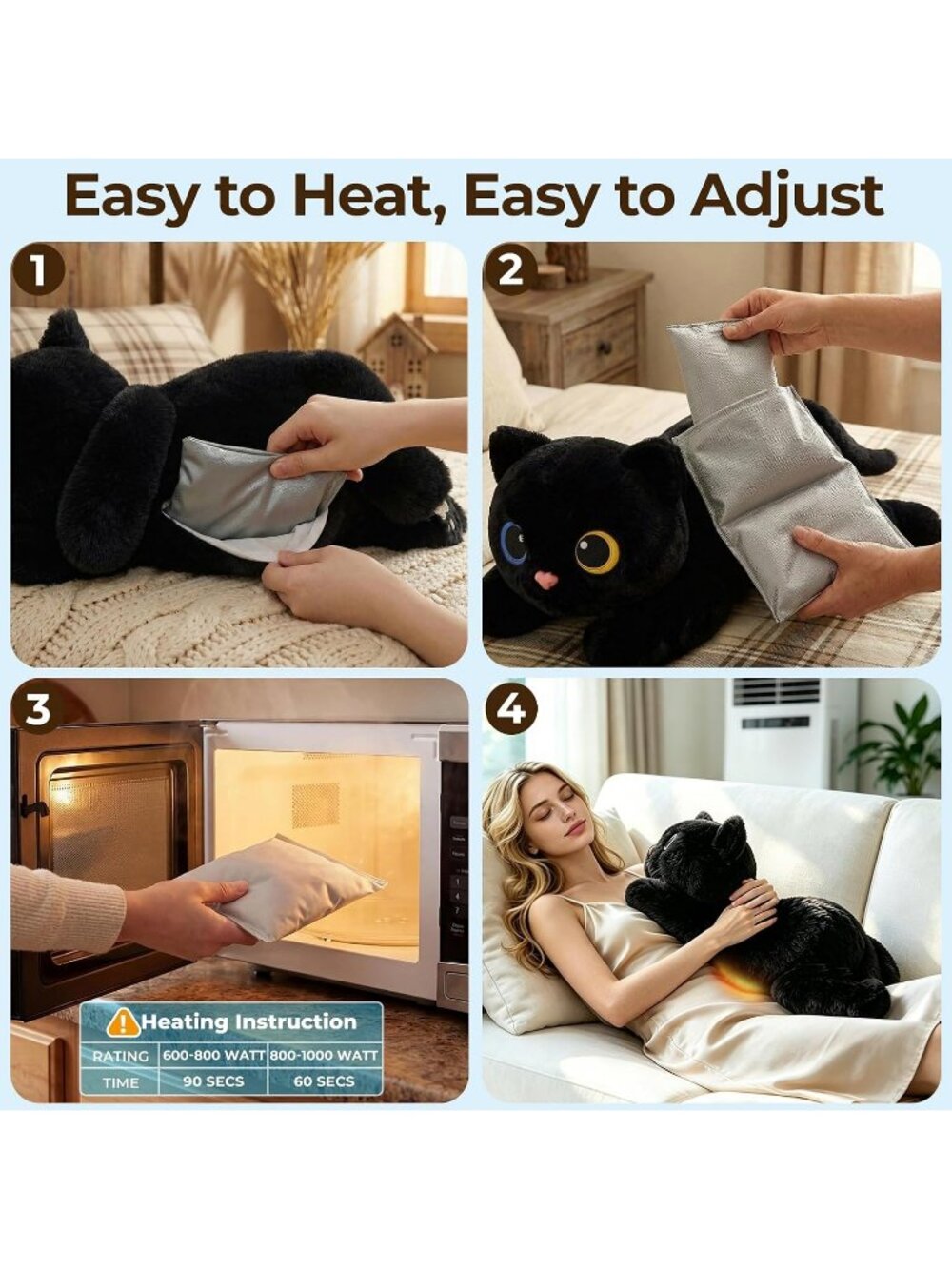Black Cat Weighted Plush 2-5 Lbs 23" Microwavable Heatable Coolable Toy - Picture 4 of 6